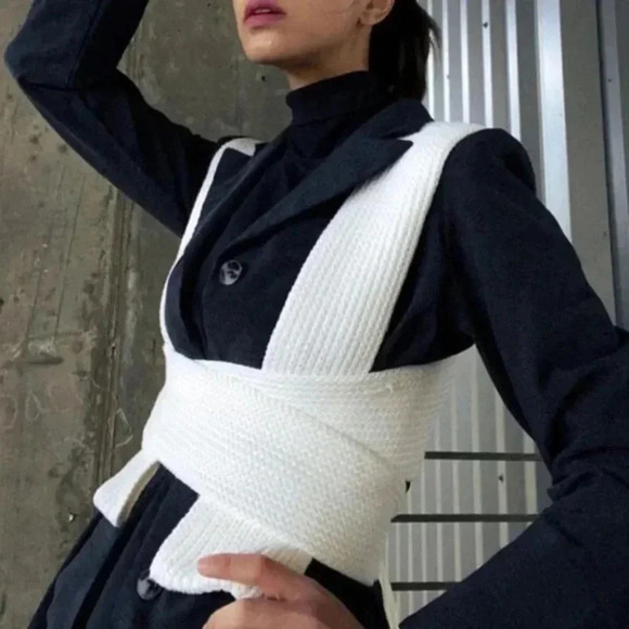 White Wrap Around Bandage Knit Multi Wear Top - Picture 3 of 6